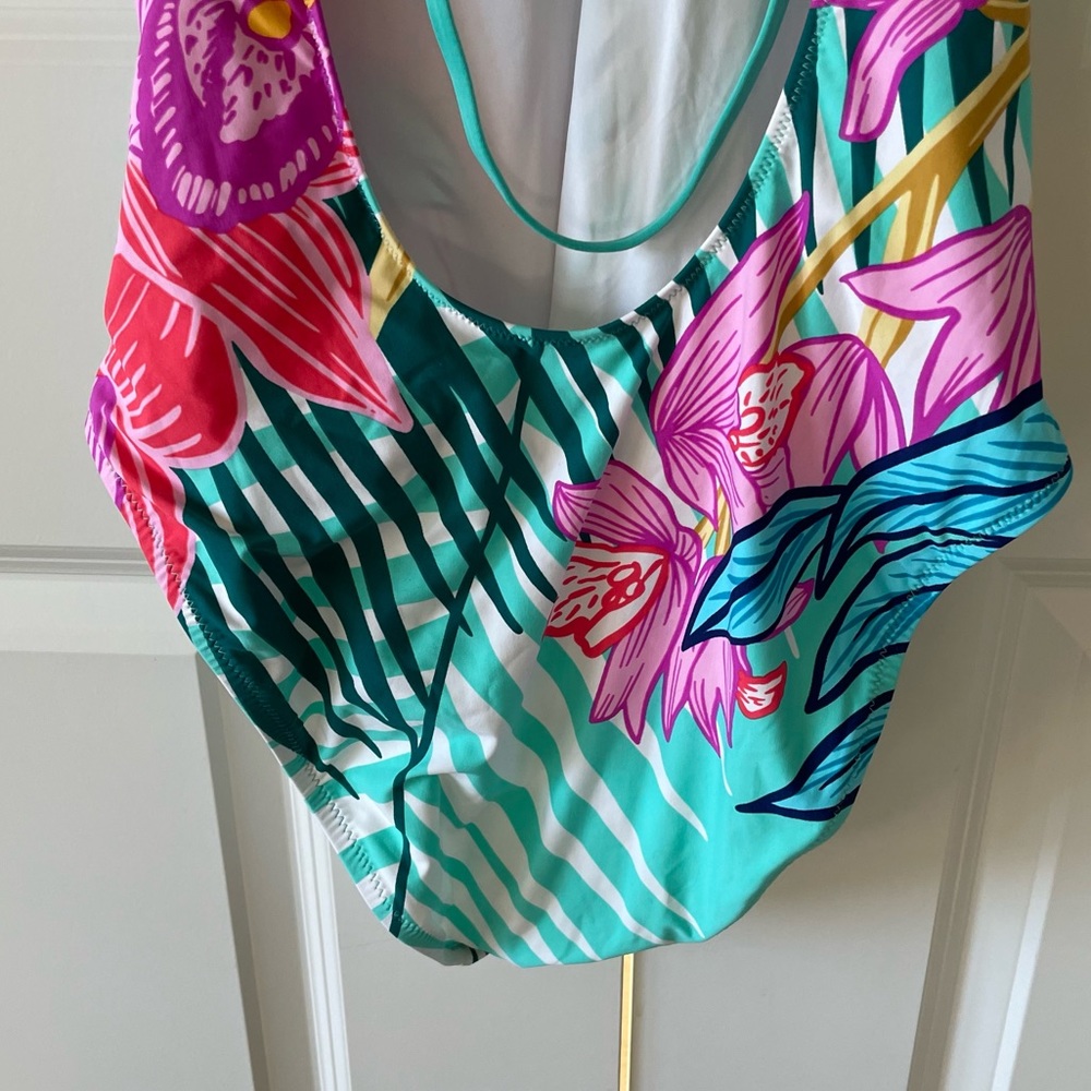 Trina Turk Terra Nostra Plunge Tropical Print Swimsuit Size 14 - Picture 11 of 15